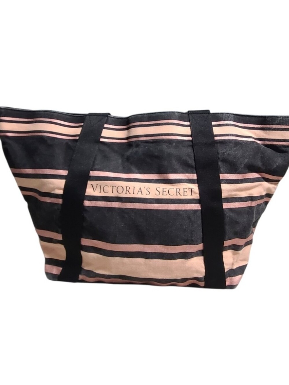 Victoria's Secret VTG Classic Pink and Black Heritage Striped Canvas Tote Bag